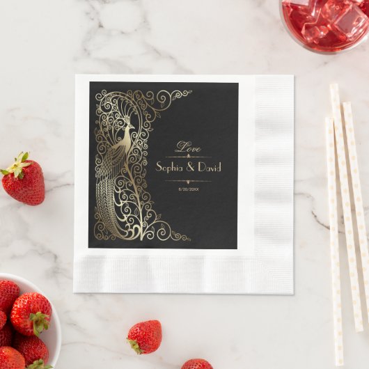 Serviette En Papier Glam Gold Art Déco Peacocs Mariage (En situation)
