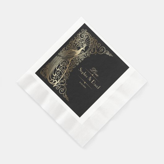 Serviette En Papier Glam Gold Art Déco Peacocs Mariage (Coin)