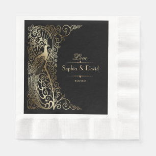 Serviette En Papier Glam Gold Art Déco Peacocs Mariage