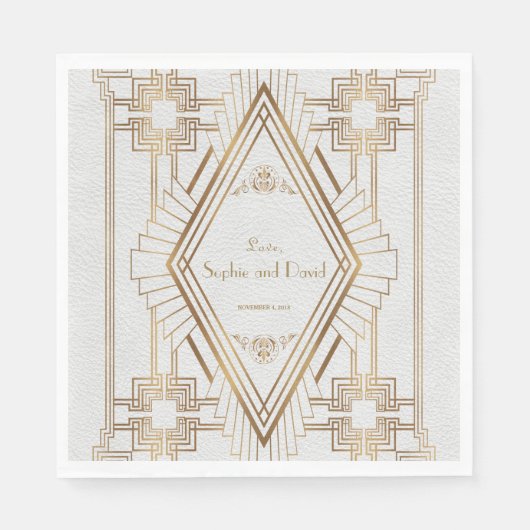 Serviette En Papier Glam Gold et White Great Gatsby Mariage (Devant)