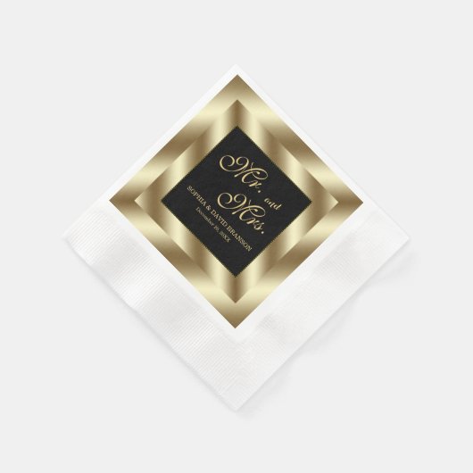 Serviette En Papier Glam Gold Foil et Mariage noir (Coin)