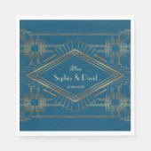 Serviette En Papier Glam Gold Great Gatsby Ocean Blue Mariage (Devant)