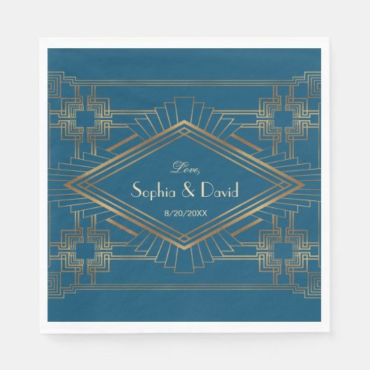 Serviette En Papier Glam Gold Great Gatsby Ocean Blue Mariage (Devant)