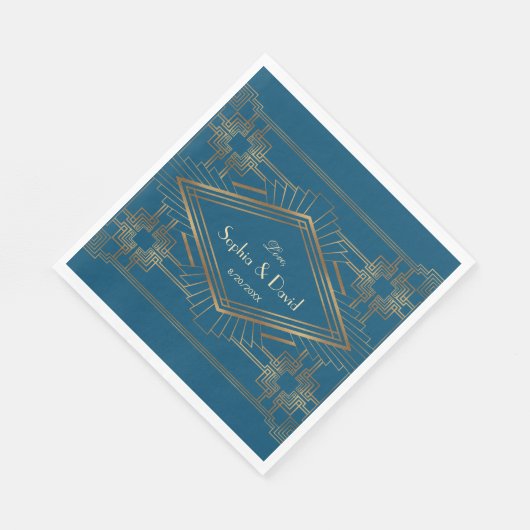 Serviette En Papier Glam Gold Great Gatsby Ocean Blue Mariage (Coin)