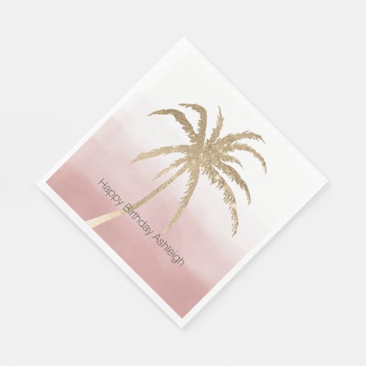 Serviette En Papier Glam Gold Tropical Palm Pink ombre (Coin)