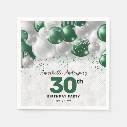 Serviette En Papier Glam Green Silver Balloon Parties scintillant Favo (Devant)