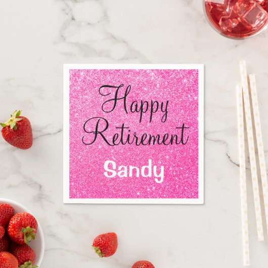 Serviette En Papier Glam Happy Retirement Hot rose Parties scintillant (En situation)
