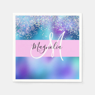 Serviette En Papier Glam Holographique Mermaid Paillettes Étincelle Mo