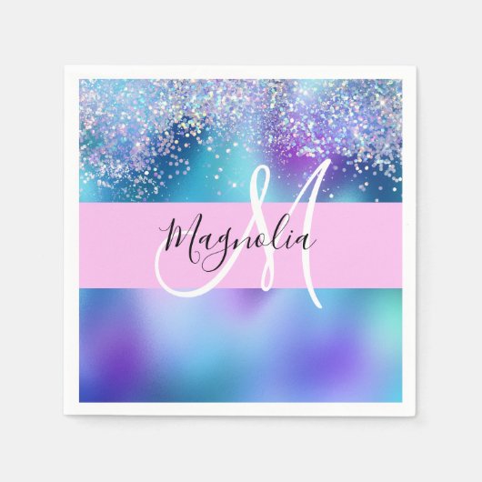 Serviette En Papier Glam Holographique Sirène Parties scintillant étin (Devant)