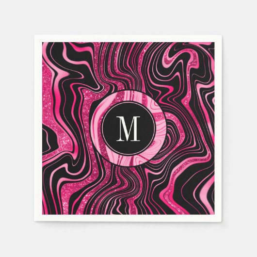 Serviette En Papier Glam Hot rose noir marbre Agate Parties scintillan (Devant)
