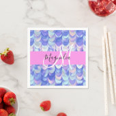 Serviette En Papier Glam Iridescente Blue Mermaid Scales Nom Monogramm (En situation)