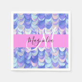 Serviette En Papier Glam Iridescente Blue Mermaid Scales Nom Monogramm (Devant)