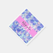 Serviette En Papier Glam Iridescente Blue Mermaid Scales Nom Monogramm (Coin)