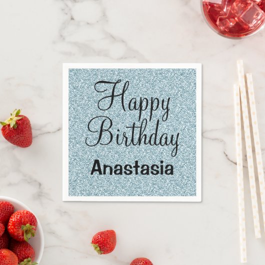 Serviette En Papier Glam Joyeux Anniversaire Bleu Parties scintillant  (En situation)