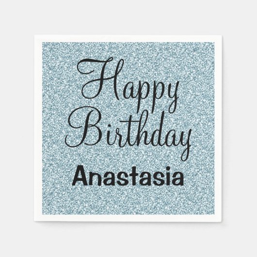 Serviette En Papier Glam Joyeux Anniversaire Bleu Parties scintillant  (Devant)