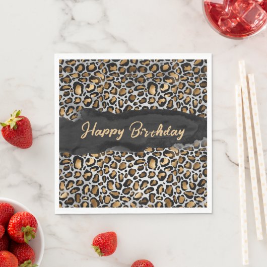 Serviette En Papier Glam Leopard Joyeux anniversaire (En situation)