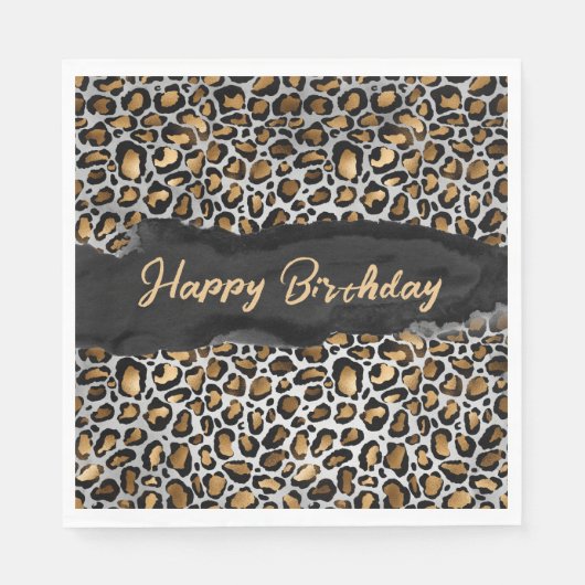 Serviette En Papier Glam Leopard Joyeux anniversaire (Devant)