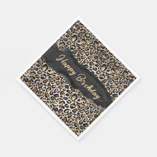 Serviette En Papier Glam Leopard Joyeux anniversaire (Coin)