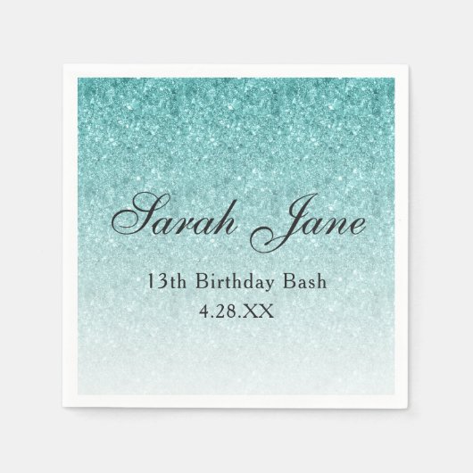 Serviette En Papier Glam Parties scintillant bleu Aqua Personnalisé (Devant)