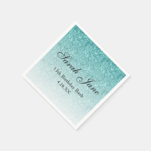 Serviette En Papier Glam Parties scintillant bleu Aqua Personnalisé (Coin)