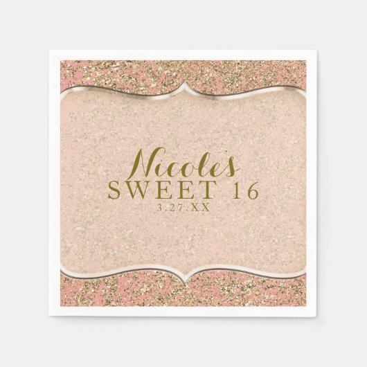 Serviette En Papier Glam Parties scintillant rose et or fête d'anniver (Devant)