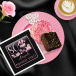 Serviette En Papier Glam Pink Black Fashion 80th Birthday Party<br><div class="desc">Glamour français d'inspiration couture,  rose et noir "80" 80e anniversaire conception avec un gâteau boîte casquette,  stilettos roses et un sac de maquillage parmi divers cadeaux d'anniversaire non ouvert et de luscious cupcakes. Parfait pour célébrer des anniversaires. Age est créé dans une police de parties scintillant fausse rose inmodifiable.</div>