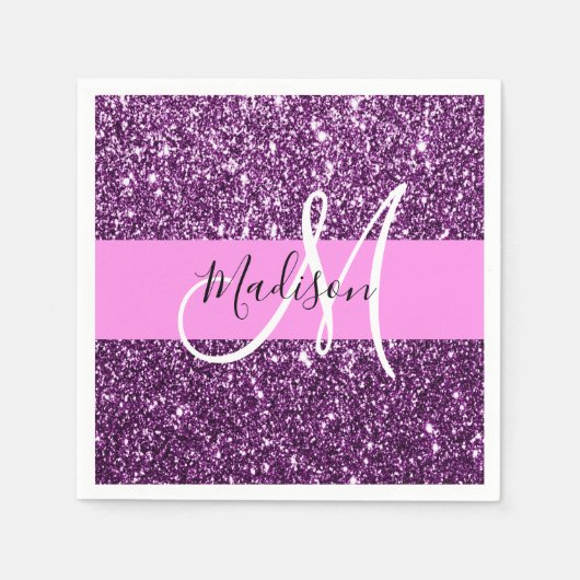 Serviette En Papier Glam Pink & Purple Parties scintillant Sparkings N (Devant)