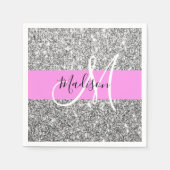 Serviette En Papier Glam Pink & Silver Parties scintillant étincelles (Devant)