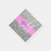 Serviette En Papier Glam Pink & Silver Parties scintillant étincelles  (Coin)