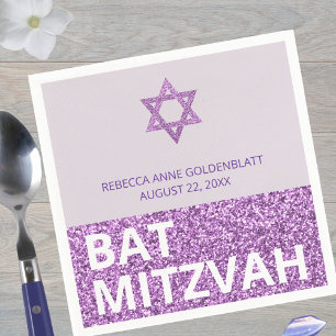 Serviette En Papier Glam Purple Chic Élégant Bat mitzvah religieux