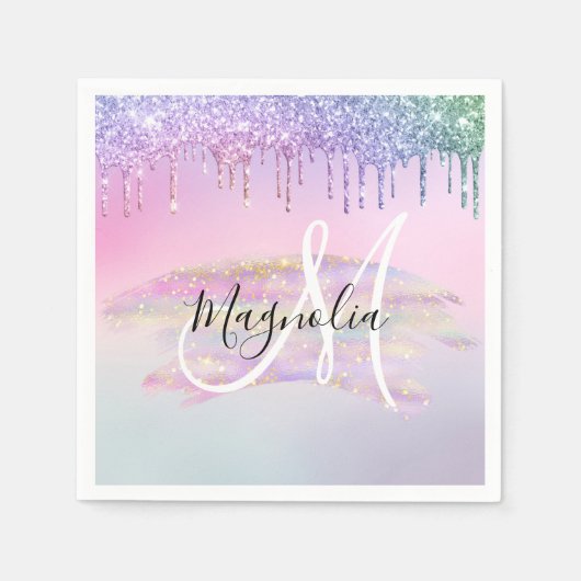 Serviette En Papier Glam Rainbow Unicorn Ombre Parties scintillant Mon (Devant)