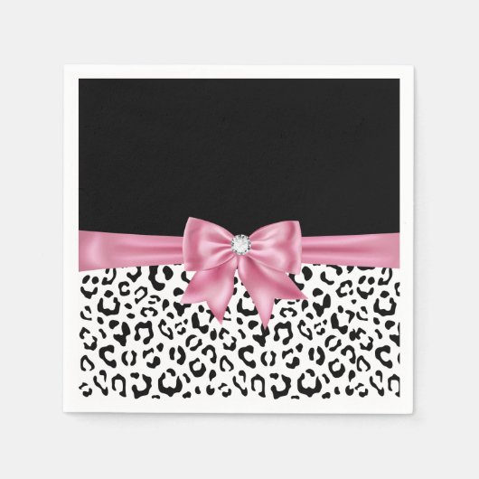 Serviette En Papier Glam rose Bow Diamond Black Snow Leopard (Devant)