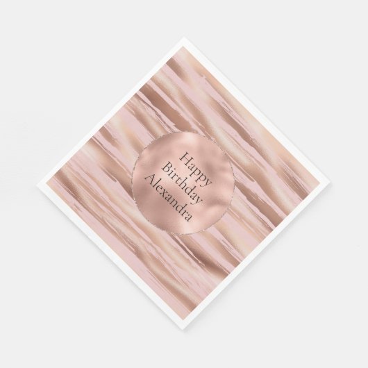 Serviette En Papier Glam Rose Gold Blush Stripes Anniversaire (Coin)