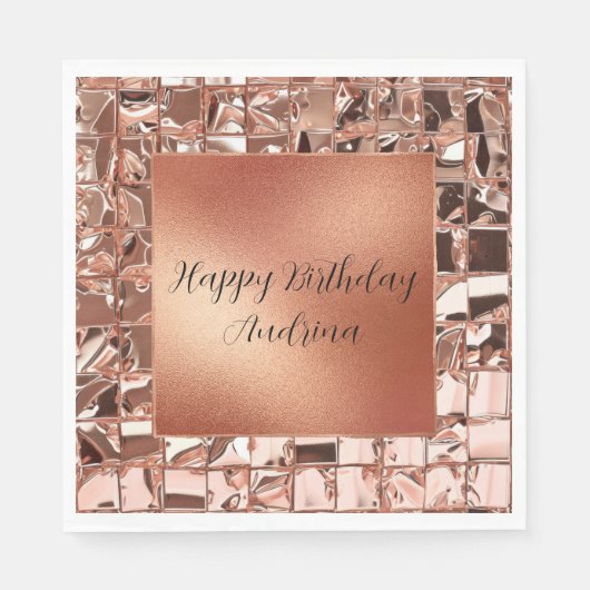 Serviette En Papier Glam Rose Gold Carrés Foil Look (Devant)