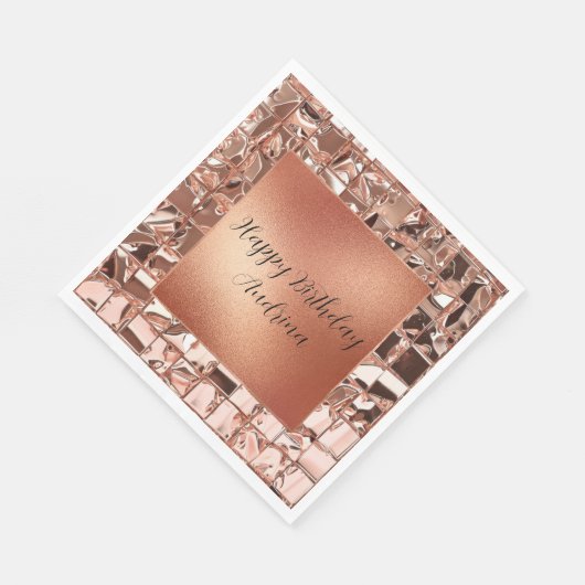 Serviette En Papier Glam Rose Gold Carrés Foil Look (Coin)