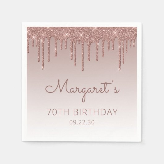 Serviette En Papier Glam Rose Gold Parties scintillant Drip 70th Birth (Devant)