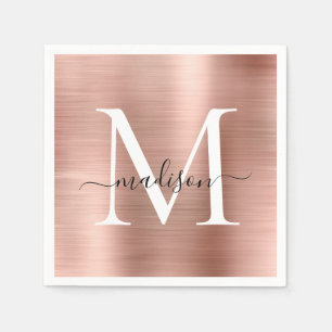 Serviette En Papier Glam Rose or étincelle Monogramme Script métalliqu