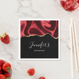 Serviette En Papier Glam rouge foncé Satin foncé Conception abstraite