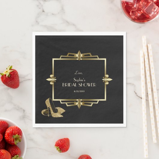 Serviette En Papier Glam Royal Gold Black Art Déco Fête des mariées (En situation)