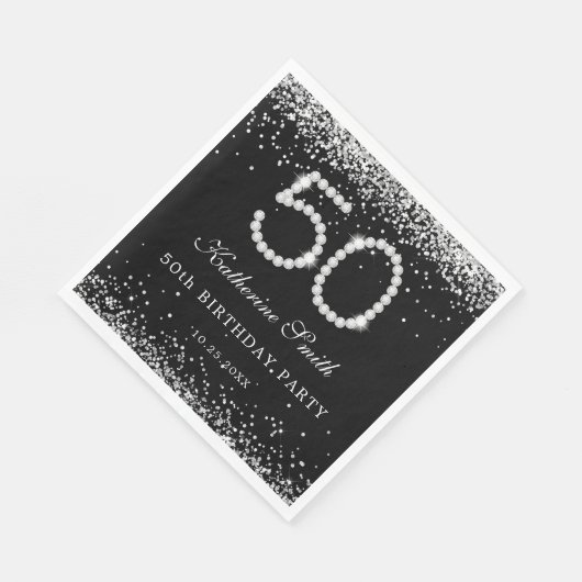 Serviette En Papier Glam Silver Diamonds 50e anniversaire (Coin)