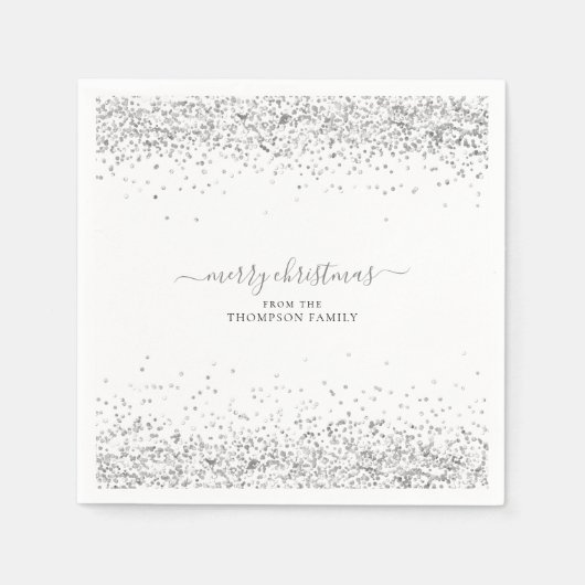 Serviette En Papier Glam Silver Nom de la Parties scintillant Joyeux N (Devant)
