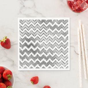 Serviette En Papier Glam Silver White Zigzag Stripes