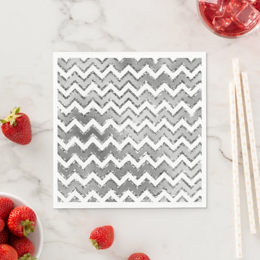 Serviette En Papier Glam Silver White Zigzag Stripes (En situation)