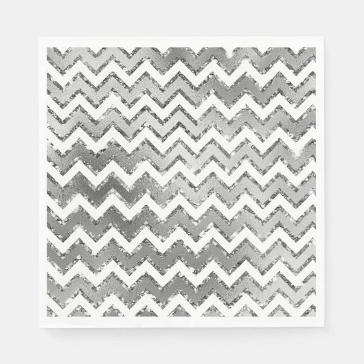Serviette En Papier Glam Silver White Zigzag Stripes (Devant)