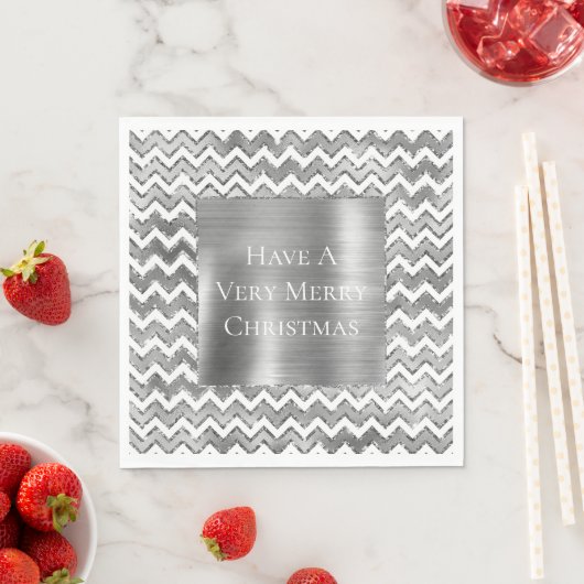 Serviette En Papier Glam Silver White Zigzag Stripes (En situation)
