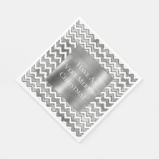 Serviette En Papier Glam Silver White Zigzag Stripes (Coin)