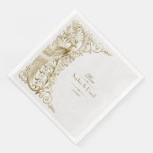 Serviette En Papier Glam White Gold Art Déco Peacocks Mariage (Coin)