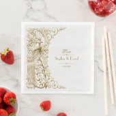 Serviette En Papier Glam White Gold Art Déco Peacocks Mariage (En situation)