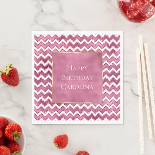 Serviette En Papier Glamme rose blanc Zigzag (En situation)