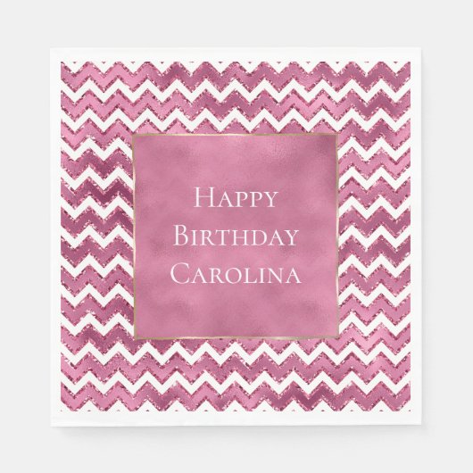 Serviette En Papier Glamme rose blanc Zigzag (Devant)